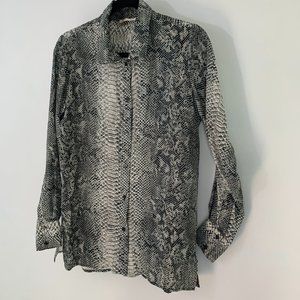 Gold Hawk Animal Print Silk Blouse; Size SMALL